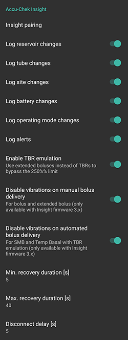 Screenshot van Insight Settings