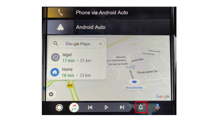 Icono de la campana - Android Auto en coche