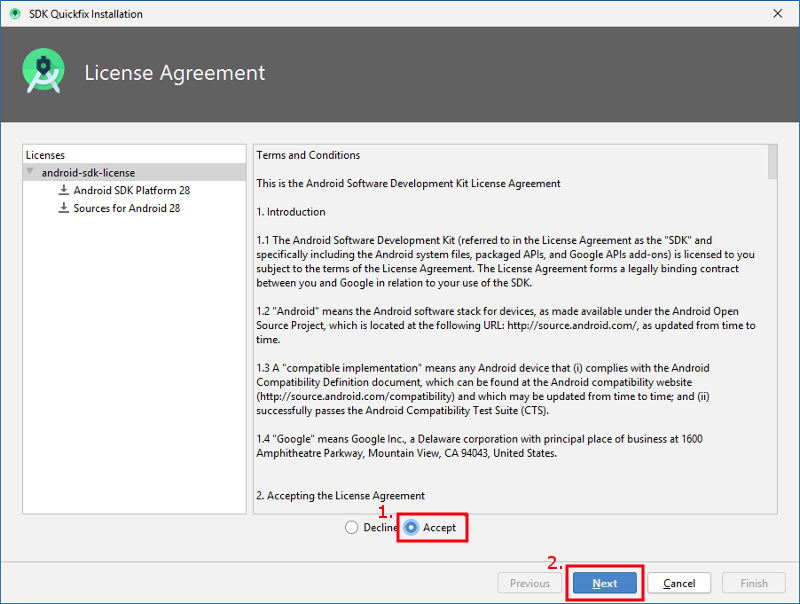 Accept SDK licence