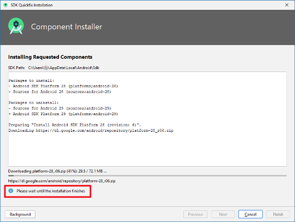 Wait during SDK installation