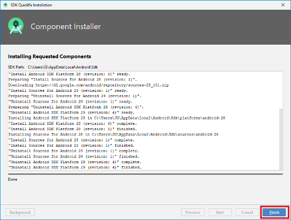 Finalizar la instalación del SDK