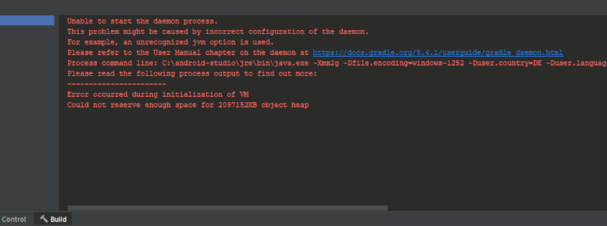 Screenshot Unable to start daemon process