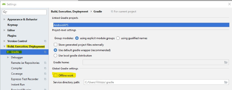 Settings offline work
