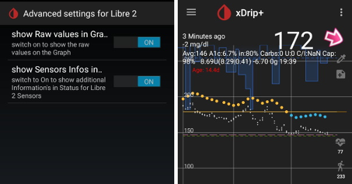 xDrip+ Advanced Settings Libre 2 & Rohdaten