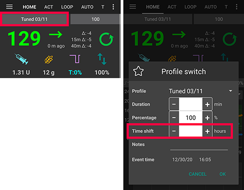 Profile switch with time shift