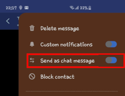 Išjungti SMS kaip pokalbio pranešimą
