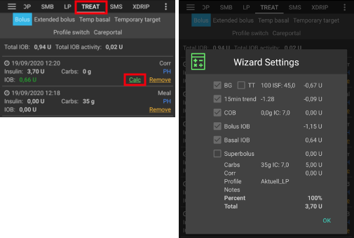 Review carb calculation on treatment tab