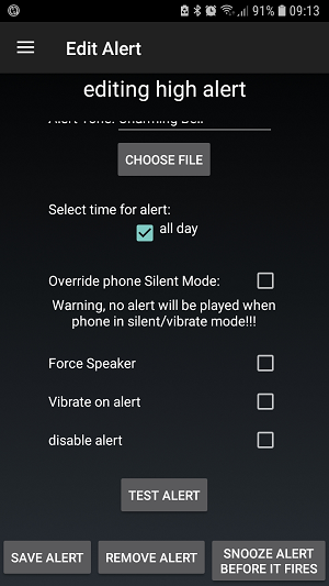 valores de alerta de xDrip+