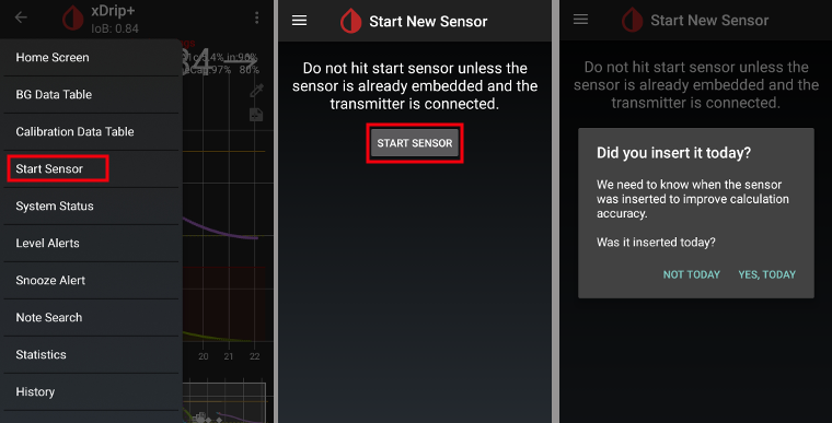 xDrip+ Spustit senzor Dexcom 1