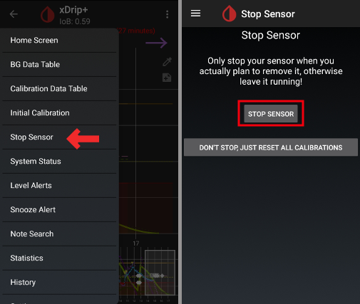 xDrip+ Zastavit senzor Dexcom 1